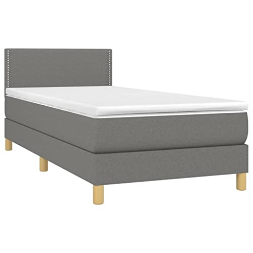 HEFZGDB Boxspringbett mit Matratze Dunkelgrau 90x200 cm Stoff Single Bed Gästebett Einzelbetten Einzelbett für Herberge Gästezimmer Wohnbereich Schlafzimmer von HEFZGDB