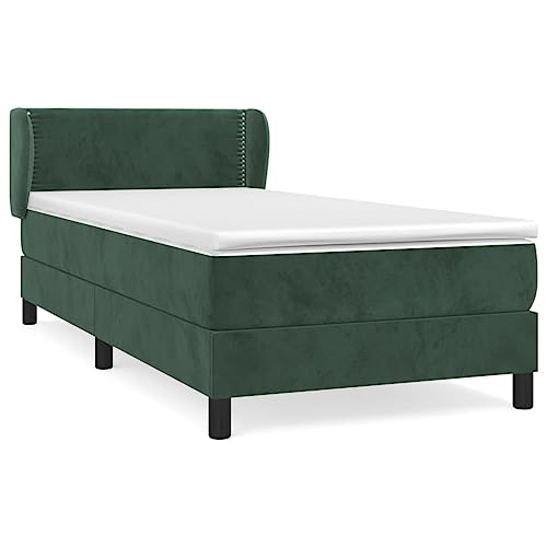 HEFZGDB Boxspringbett mit Matratze Dunkelgrün 100x200 cm Samt Jugendbett Gästebett Bettgestell Single Bed für Gästezimmer Wohnbereich Schlafzimmer Herberge von HEFZGDB
