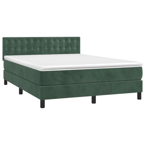 HEFZGDB Boxspringbett mit Matratze Dunkelgrün 140x190 cm Samt Jugendbett Gästebett Einzelbetten Doppelbett für Herberge Gästezimmer Schlafzimmer Wohnbereich von HEFZGDB