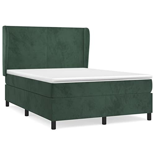 HEFZGDB Boxspringbett mit Matratze Dunkelgrün 140x200 cm Samt Bette Bettgestell Bed Frame Familienbett für Gästezimmer Herberge Schlafzimmer Wohnbereich von HEFZGDB