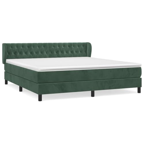 HEFZGDB Boxspringbett mit Matratze Dunkelgrün 160x200 cm Samt Jugendbett Gästebett Bettgestell Single Bed für Gästezimmer Wohnbereich Schlafzimmer Herberge von HEFZGDB