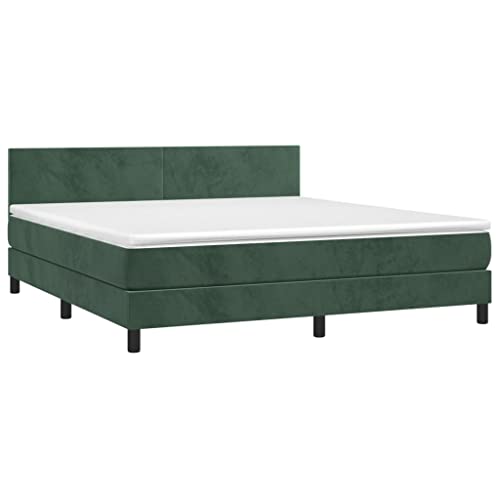 HEFZGDB Boxspringbett mit Matratze Dunkelgrün 160x200 cm Samt Jugendbett Gästebett Einzelbetten Doppelbett für Herberge Gästezimmer Schlafzimmer Wohnbereich von HEFZGDB