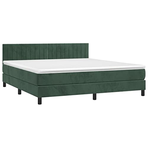 HEFZGDB Boxspringbett mit Matratze Dunkelgrün 180x200 cm Samt Jugendbett Gästebett Einzelbetten Doppelbett für Herberge Gästezimmer Schlafzimmer Wohnbereich von HEFZGDB