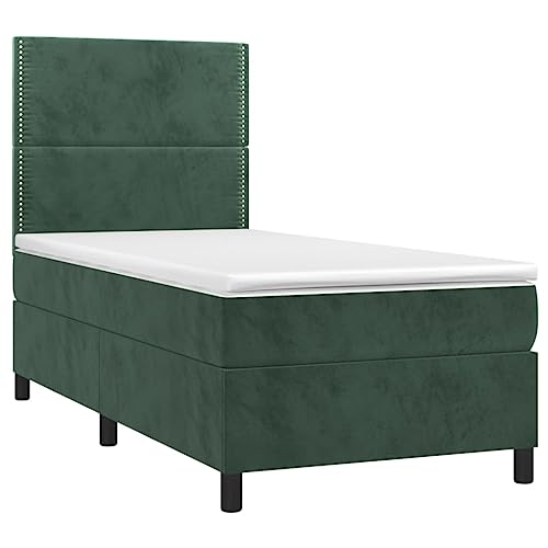 HEFZGDB Boxspringbett mit Matratze Dunkelgrün 90x200 cm Samt Daybed Gästebett Bettgestell Einzelbett für Gästezimmer Herberge Schlafzimmer Wohnbereich von HEFZGDB