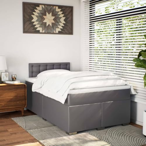 HEFZGDB Boxspringbett mit Matratze Grau 120x190 cm Kunstleder Double Bed Gästebett Familienbett Einzelbetten für Wohnbereich Gästezimmer Schlafzimmer Herberge von HEFZGDB