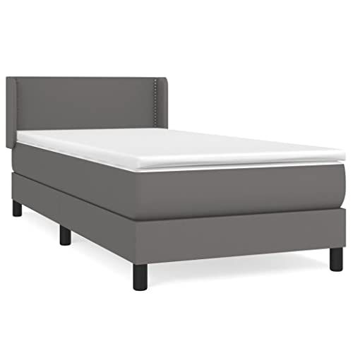 HEFZGDB Boxspringbett mit Matratze Grau 90x200 cm Kunstleder Einzelbett Bettgestell Doppelbett Bettrahmen für Gästezimmer Wohnbereich Schlafzimmer Herberge von HEFZGDB