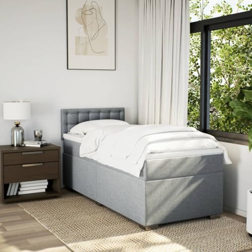 HEFZGDB Boxspringbett mit Matratze Hellgrau 100x200 cm Stoff Daybed Gästebett Bettgestell Einzelbett für Gästezimmer Schlafzimmer Wohnbereich Herberge HEFZGDB Boxspringbett mit Matratze Hellgrau 100x200 cm Stoff Daybed Gästebett Bettgestell Einzelbett für Gästezimmer Schlafzimmer Wohnbereich Herberge von HEFZGDB