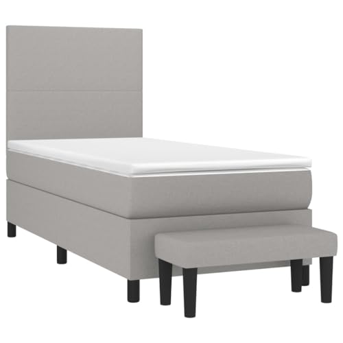 HEFZGDB Boxspringbett mit Matratze Hellgrau 100x200 cm Stoff Jugendbett Gästebett Bed Frame Einzelbett für Schlafzimmer Gästezimmer Herberge Wohnbereich HEFZGDB Boxspringbett mit Matratze Hellgrau 100x200 cm Stoff Jugendbett Gästebett Bed Frame Einzelbett für Schlafzimmer Gästezimmer Herberge Wohnbereich von HEFZGDB