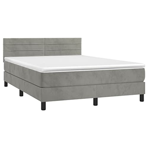 HEFZGDB Boxspringbett mit Matratze Hellgrau 140x200 cm Samt Jugendbett Gästebett Einzelbetten Doppelbett für Herberge Gästezimmer Schlafzimmer Wohnbereich HEFZGDB Boxspringbett mit Matratze Hellgrau 140x200 cm Samt Jugendbett Gästebett Einzelbetten Doppelbett für Herberge Gästezimmer Schlafzimmer Wohnbereich von HEFZGDB