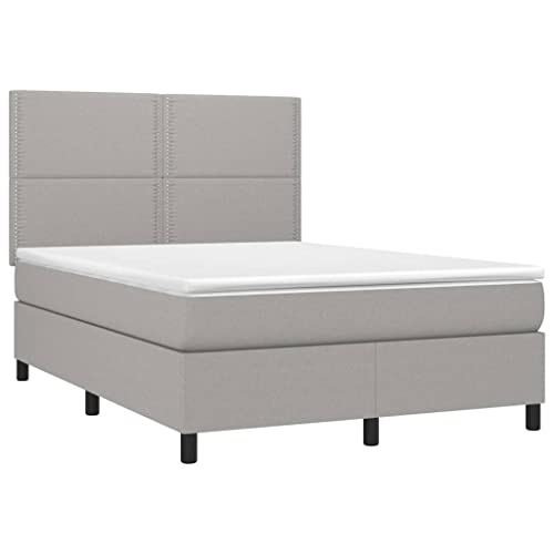 HEFZGDB Boxspringbett mit Matratze Hellgrau 140x200 cm Stoff Double Bed Gästebett Bed Frame Doppelbett für Gästezimmer Wohnbereich Schlafzimmer Herberge von HEFZGDB