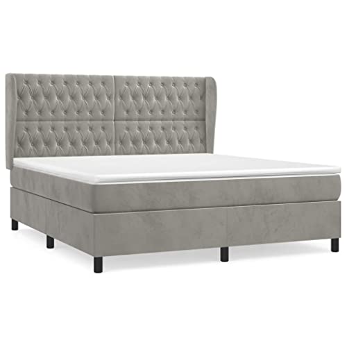 HEFZGDB Boxspringbett mit Matratze Hellgrau 180x200 cm Samt Bette Bettgestell Bed Frame Familienbett für Gästezimmer Herberge Schlafzimmer Wohnbereich von HEFZGDB