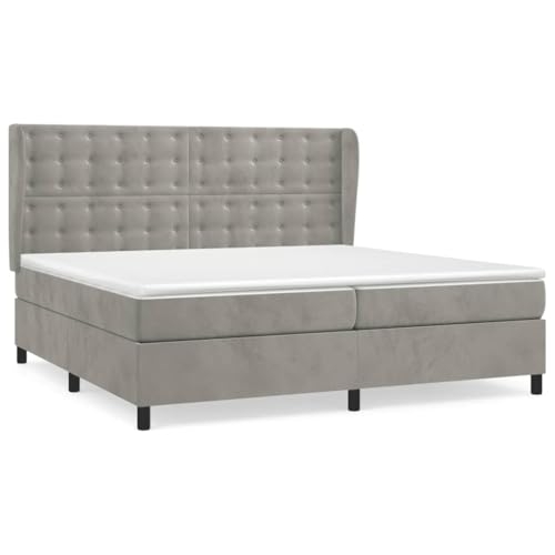 HEFZGDB Boxspringbett mit Matratze Hellgrau 200x200 cm Samt Bette Bettgestell Bed Frame Familienbett für Gästezimmer Herberge Schlafzimmer Wohnbereich von HEFZGDB