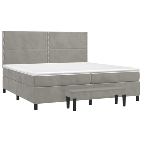 HEFZGDB Boxspringbett mit Matratze Hellgrau 200x200 cm Samt Ehebett Bed Frame Familienbett Doppelbett für Schlafzimmer Wohnbereich Herberge Gästezimmer HEFZGDB Boxspringbett mit Matratze Hellgrau 200x200 cm Samt Ehebett Bed Frame Familienbett Doppelbett für Schlafzimmer Wohnbereich Herberge Gästezimmer von HEFZGDB