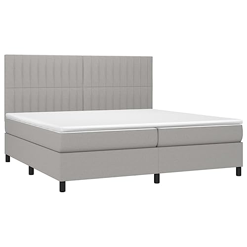 HEFZGDB Boxspringbett mit Matratze Hellgrau 200x200 cm Stoff Double Bed Gästebett Bed Frame Doppelbett für Gästezimmer Wohnbereich Schlafzimmer Herberge von HEFZGDB