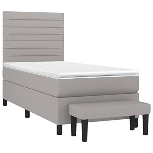 HEFZGDB Boxspringbett mit Matratze Hellgrau 80x200 cm Stoff Jugendbett Gästebett Bed Frame Einzelbett für Schlafzimmer Gästezimmer Herberge Wohnbereich von HEFZGDB