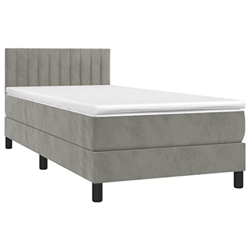 HEFZGDB Boxspringbett mit Matratze Hellgrau 90x190 cm Samt Jugendbett Gästebett Einzelbetten Doppelbett für Herberge Gästezimmer Schlafzimmer Wohnbereich HEFZGDB Boxspringbett mit Matratze Hellgrau 90x190 cm Samt Jugendbett Gästebett Einzelbetten Doppelbett für Herberge Gästezimmer Schlafzimmer Wohnbereich von HEFZGDB