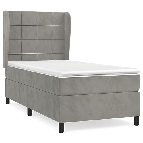 HEFZGDB Boxspringbett mit Matratze Hellgrau 90x200 cm Samt Bette Bettgestell Bed Frame Familienbett für Gästezimmer Herberge Schlafzimmer Wohnbereich von HEFZGDB