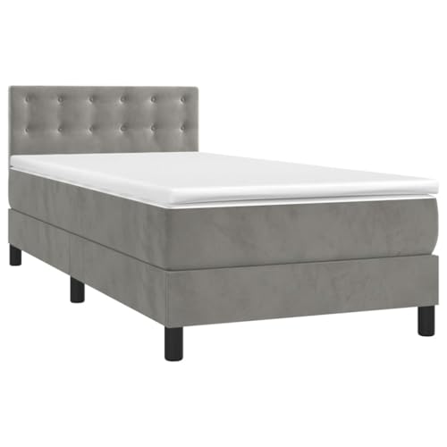 HEFZGDB Boxspringbett mit Matratze Hellgrau 90x200 cm Samt Jugendbett Gästebett Einzelbetten Doppelbett für Herberge Gästezimmer Schlafzimmer Wohnbereich HEFZGDB Boxspringbett mit Matratze Hellgrau 90x200 cm Samt Jugendbett Gästebett Einzelbetten Doppelbett für Herberge Gästezimmer Schlafzimmer Wohnbereich von HEFZGDB