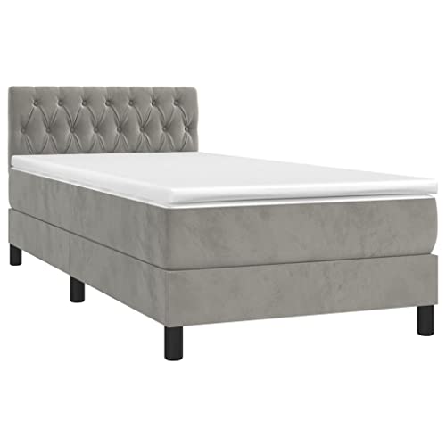 HEFZGDB Boxspringbett mit Matratze Hellgrau 90x200 cm Samt Jugendbett Gästebett Einzelbetten Doppelbett für Herberge Gästezimmer Schlafzimmer Wohnbereich HEFZGDB Boxspringbett mit Matratze Hellgrau 90x200 cm Samt Jugendbett Gästebett Einzelbetten Doppelbett für Herberge Gästezimmer Schlafzimmer Wohnbereich von HEFZGDB