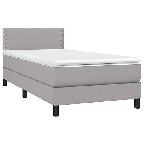 HEFZGDB Boxspringbett mit Matratze Hellgrau 90x200 cm Stoff Single Bed Bed Frame Einzelbetten Doppelbett für Herberge Schlafzimmer Wohnbereich Gästezimmer HEFZGDB Boxspringbett mit Matratze Hellgrau 90x200 cm Stoff Single Bed Bed Frame Einzelbetten Doppelbett für Herberge Schlafzimmer Wohnbereich Gästezimmer von HEFZGDB