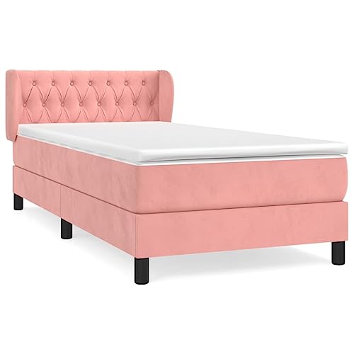 HEFZGDB Boxspringbett mit Matratze Rosa 100x200 cm Samt Jugendbett Gästebett Bettgestell Single Bed für Gästezimmer Wohnbereich Schlafzimmer Herberge von HEFZGDB