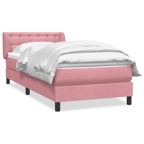 HEFZGDB Boxspringbett mit Matratze Rosa 90x220 cm Samt Jugendbett Gästebett Bettgestell Single Bed für Gästezimmer Wohnbereich Schlafzimmer Herberge von HEFZGDB