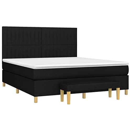 HEFZGDB Boxspringbett mit Matratze Schwarz 160x200 cm Stoff Guest Bed Gästebett Bed Frame Familienbett für Schlafzimmer Gästezimmer Wohnbereich Herberge von HEFZGDB
