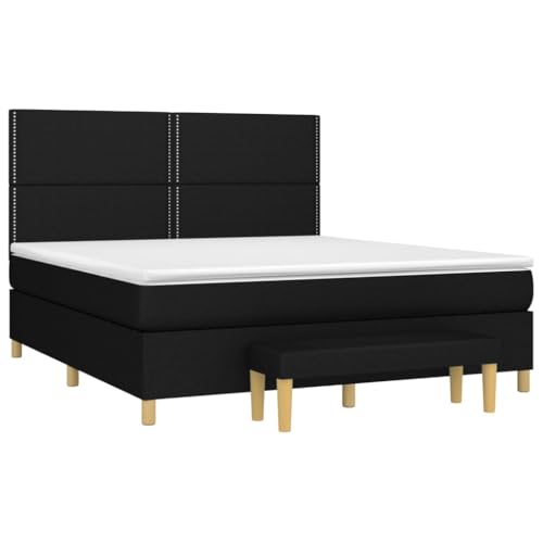 HEFZGDB Boxspringbett mit Matratze Schwarz 180x200 cm Stoff Guest Bed Gästebett Bed Frame Familienbett für Schlafzimmer Gästezimmer Wohnbereich Herberge von HEFZGDB