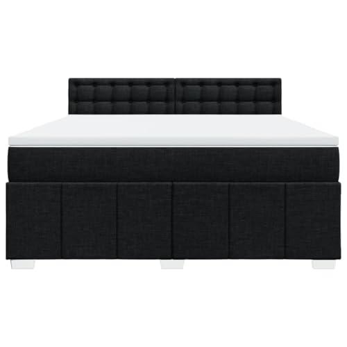 HEFZGDB Boxspringbett mit Matratze Schwarz 180x200 cm Stoff Jugendbett Bettgestell Familienbett Doppelbett für Gästezimmer Wohnbereich Schlafzimmer Herberge von HEFZGDB