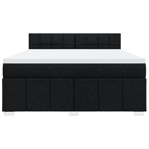 HEFZGDB Boxspringbett mit Matratze Schwarz 180x200 cm Stoff Jugendbett Bettgestell Familienbett Doppelbett für Gästezimmer Wohnbereich Schlafzimmer Herberge von HEFZGDB
