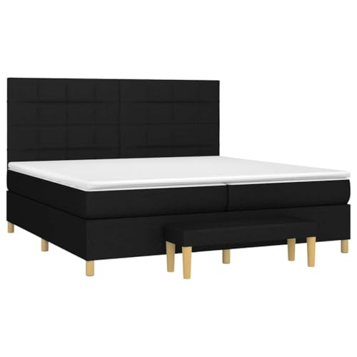 HEFZGDB Boxspringbett mit Matratze Schwarz 200x200 cm Stoff Guest Bed Gästebett Bed Frame Familienbett für Schlafzimmer Gästezimmer Wohnbereich Herberge von HEFZGDB