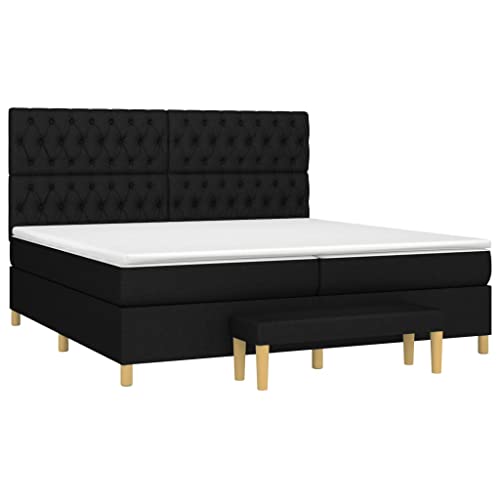 HEFZGDB Boxspringbett mit Matratze Schwarz 200x200 cm Stoff Guest Bed Gästebett Bed Frame Familienbett für Schlafzimmer Gästezimmer Wohnbereich Herberge von HEFZGDB