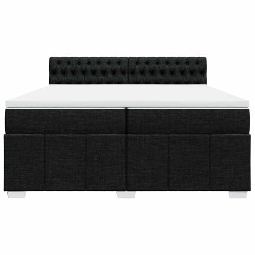 HEFZGDB Boxspringbett mit Matratze Schwarz 200x200 cm Stoff Jugendbett Bettgestell Familienbett Doppelbett für Gästezimmer Wohnbereich Schlafzimmer Herberge von HEFZGDB