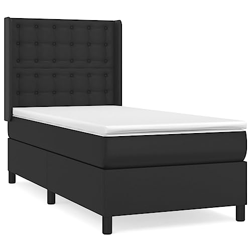 HEFZGDB Boxspringbett mit Matratze Schwarz 80x200 cm Kunstleder Guest Bed Gästebett Bed Frame Familienbett für Schlafzimmer Wohnbereich Gästezimmer Herberge von HEFZGDB