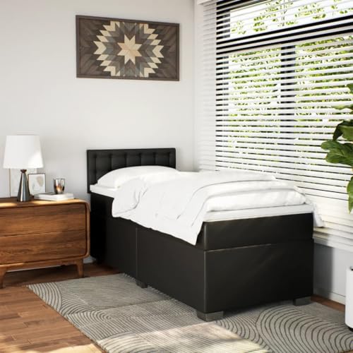 HEFZGDB Boxspringbett mit Matratze Schwarz 90x200 cm Kunstleder Double Bed Gästebett Familienbett Einzelbetten für Wohnbereich Gästezimmer Schlafzimmer Herberge von HEFZGDB