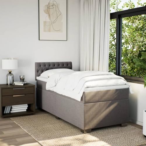HEFZGDB Boxspringbett mit Matratze Taupe 100x200 cm Stoff Daybed Gästebett Bettgestell Einzelbett für Gästezimmer Schlafzimmer Wohnbereich Herberge von HEFZGDB