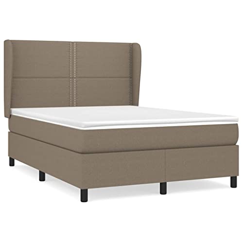HEFZGDB Boxspringbett mit Matratze Taupe 140x200 cm Stoff Single Bed Gästebett Doppelbett Bettrahmen für Herberge Schlafzimmer Gästezimmer Wohnbereich von HEFZGDB