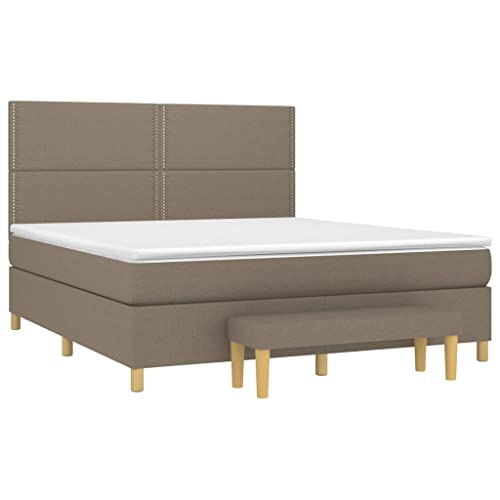 HEFZGDB Boxspringbett mit Matratze Taupe 160x200 cm Stoff Guest Bed Gästebett Bed Frame Familienbett für Schlafzimmer Gästezimmer Wohnbereich Herberge von HEFZGDB
