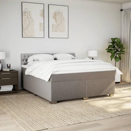 HEFZGDB Boxspringbett mit Matratze Taupe 180x200 cm Stoff Daybed Gästebett Bettgestell Einzelbett für Gästezimmer Schlafzimmer Wohnbereich Herberge von HEFZGDB