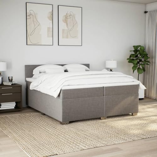 HEFZGDB Boxspringbett mit Matratze Taupe 200x200 cm Stoff Daybed Gästebett Bettgestell Einzelbett für Gästezimmer Schlafzimmer Wohnbereich Herberge von HEFZGDB