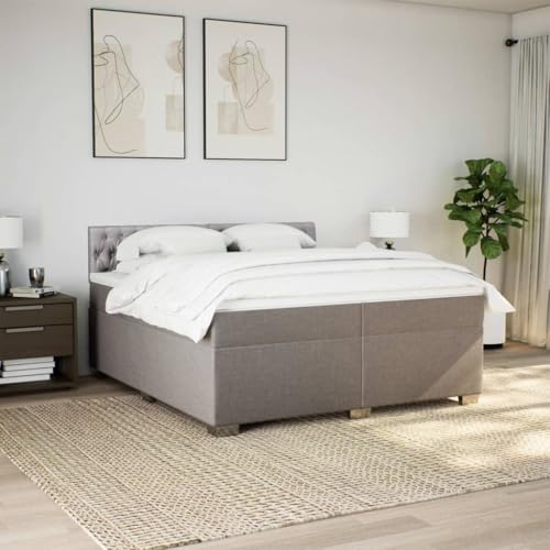 HEFZGDB Boxspringbett mit Matratze Taupe 200x200 cm Stoff Daybed Gästebett Bettgestell Einzelbett für Gästezimmer Schlafzimmer Wohnbereich Herberge von HEFZGDB