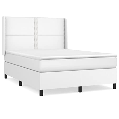 HEFZGDB Boxspringbett mit Matratze Weiß 140x200 cm Kunstleder Guest Bed Gästebett Bed Frame Familienbett für Schlafzimmer Wohnbereich Gästezimmer Herberge von HEFZGDB
