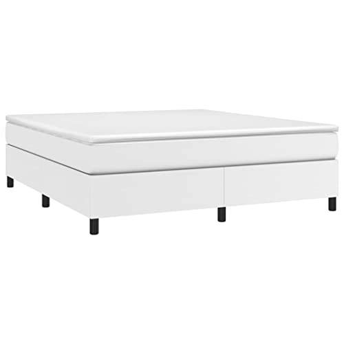 HEFZGDB Boxspringbett mit Matratze Weiß 160x200 cm Kunstleder Guest Bed Gästebett Bettgestell Einzelbetten für Schlafzimmer Gästezimmer Herberge Wohnbereich von HEFZGDB