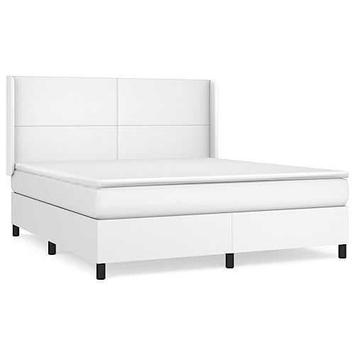 HEFZGDB Boxspringbett mit Matratze Weiß 180x200 cm Kunstleder Guest Bed Gästebett Bed Frame Familienbett für Schlafzimmer Wohnbereich Gästezimmer Herberge von HEFZGDB