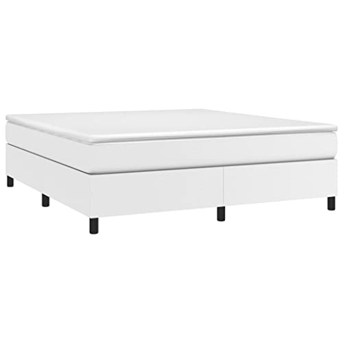 HEFZGDB Boxspringbett mit Matratze Weiß 180x200 cm Kunstleder Guest Bed Gästebett Bettgestell Einzelbetten für Schlafzimmer Gästezimmer Herberge Wohnbereich von HEFZGDB