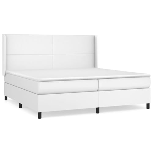HEFZGDB Boxspringbett mit Matratze Weiß 200x200 cm Kunstleder Guest Bed Gästebett Bed Frame Familienbett für Schlafzimmer Wohnbereich Gästezimmer Herberge von HEFZGDB