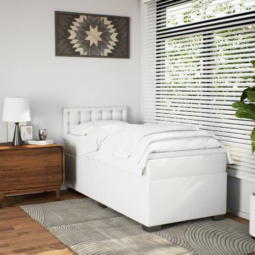 HEFZGDB Boxspringbett mit Matratze Weiß 90x200 cm Kunstleder Double Bed Gästebett Familienbett Einzelbetten für Wohnbereich Gästezimmer Schlafzimmer Herberge von HEFZGDB