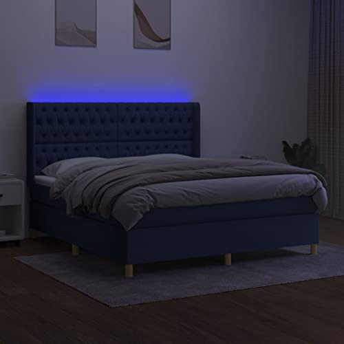 HEFZGDB Boxspringbett mit Matratze & LED Blau 160x200 cm Stoff Daybed Bettgestell Familienbett Einzelbetten für Herberge Schlafzimmer Gästezimmer Wohnbereich von HEFZGDB