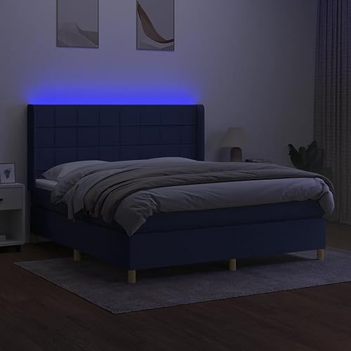 HEFZGDB Boxspringbett mit Matratze & LED Blau 180x200 cm Stoff Daybed Bettgestell Familienbett Einzelbetten für Herberge Schlafzimmer Gästezimmer Wohnbereich von HEFZGDB