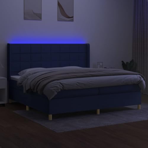 HEFZGDB Boxspringbett mit Matratze & LED Blau 200x200 cm Stoff Daybed Bettgestell Familienbett Einzelbetten für Herberge Schlafzimmer Gästezimmer Wohnbereich von HEFZGDB